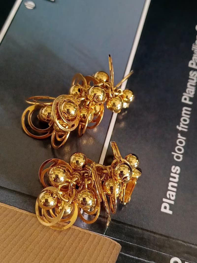 vintage jewelry  AVON 華麗金色星球環型吊飾 夾式耳環