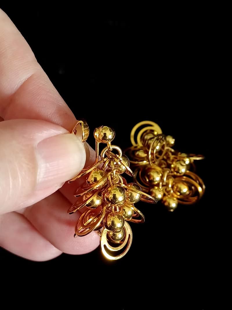 vintage jewelry  AVON 華麗金色星球環型吊飾 夾式耳環