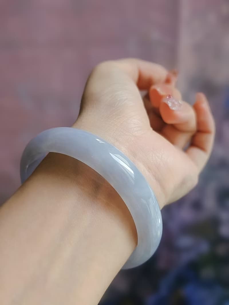 財水|夢幻細糯冰淡藍完美平安手鐲|緬甸A貨翡翠#59.5#22.5