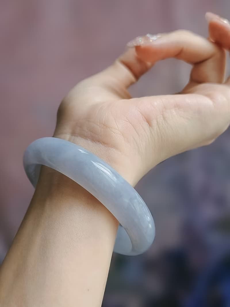 財水|夢幻細糯冰淡藍完美平安手鐲|緬甸A貨翡翠#59.5#22.5