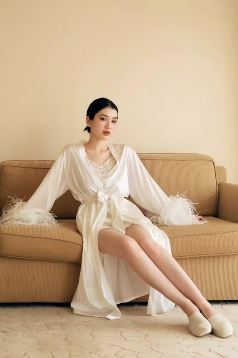 法式復古 真絲羽毛居家服