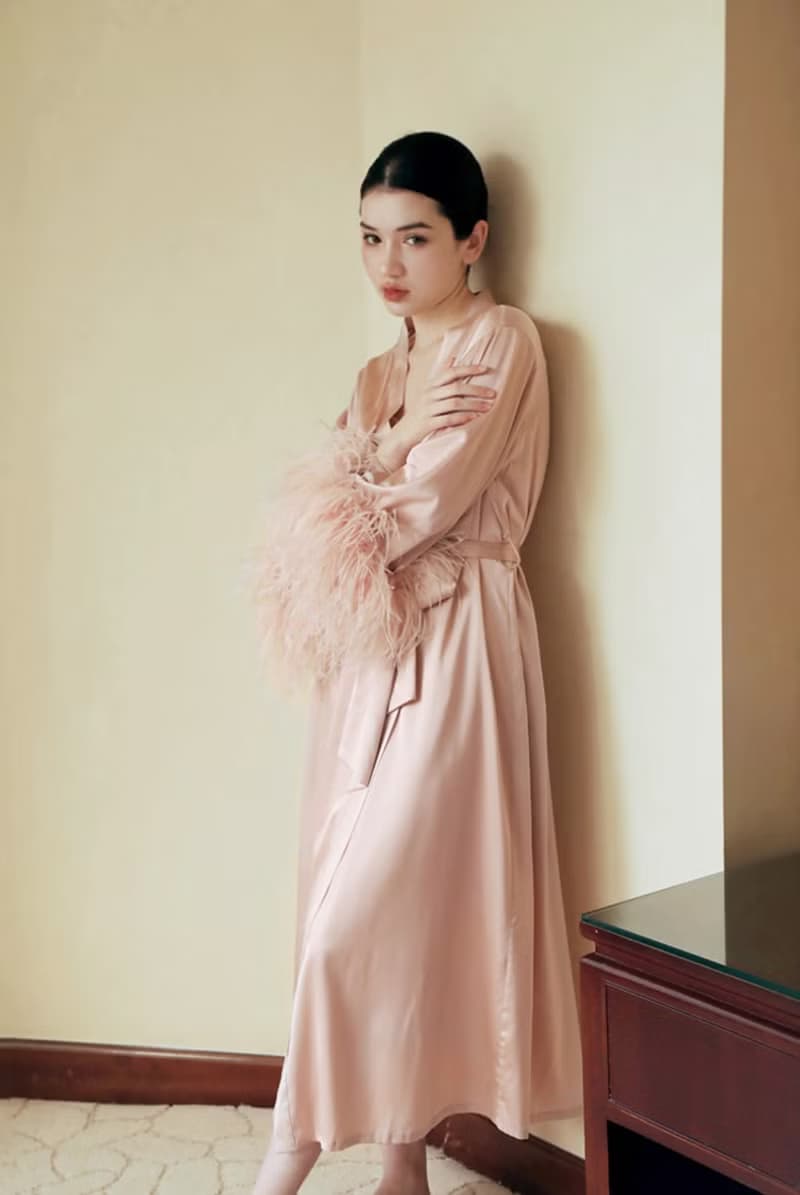 法式復古 真絲羽毛居家服