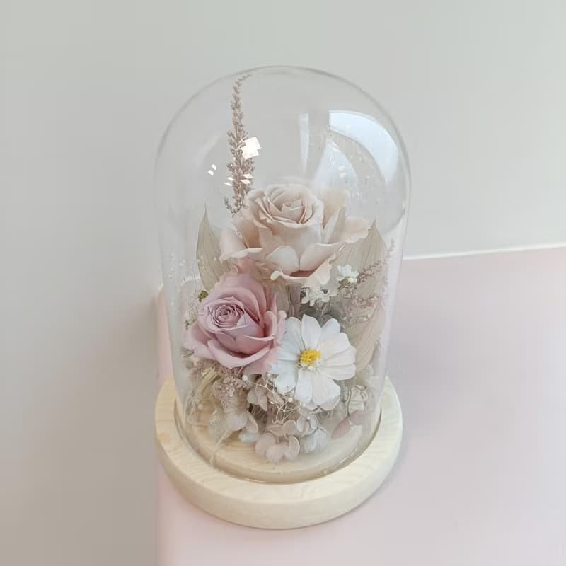 七夕情人節永生玫瑰奶茶玻璃盅罩 生日告白求婚結婚捧花乾燥花禮