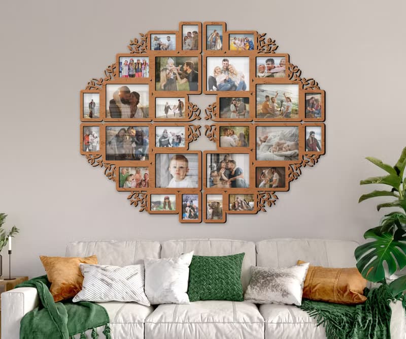 Wall-mounted split photo frame collage Family tree wall art Custom color