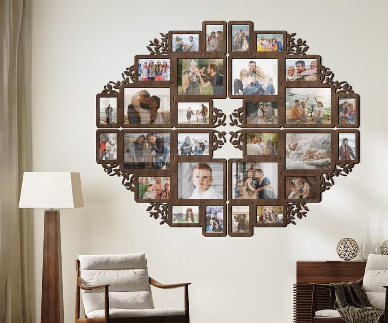 Wall-mounted split photo frame collage Family tree wall art Custom color