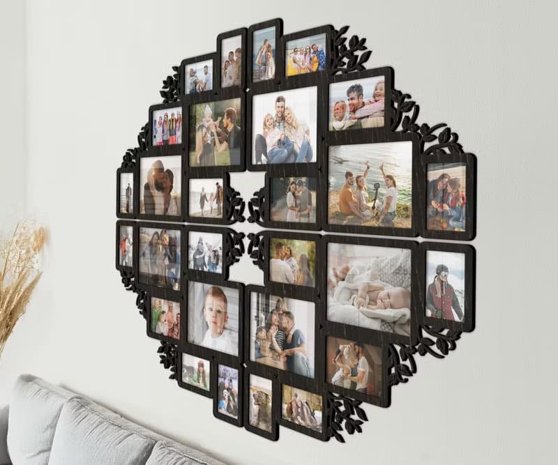Wall-mounted split photo frame collage Family tree wall art Custom color