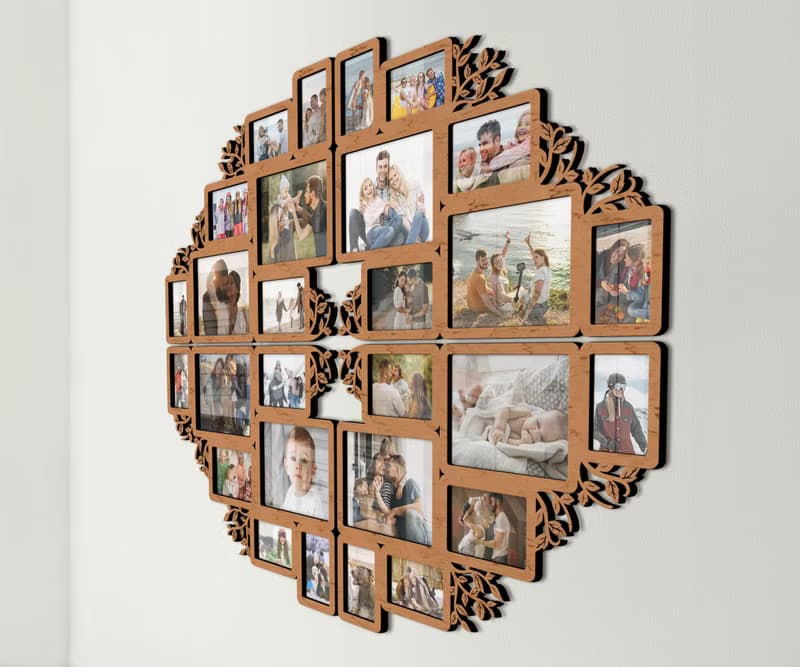 Wall-mounted split photo frame collage Family tree wall art Custom color