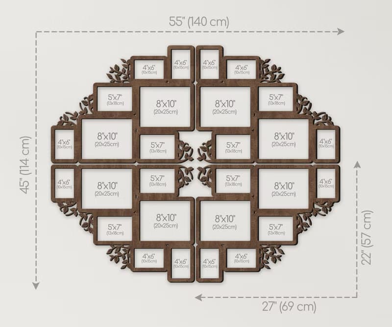 Wall-mounted split photo frame collage Family tree wall art Custom color