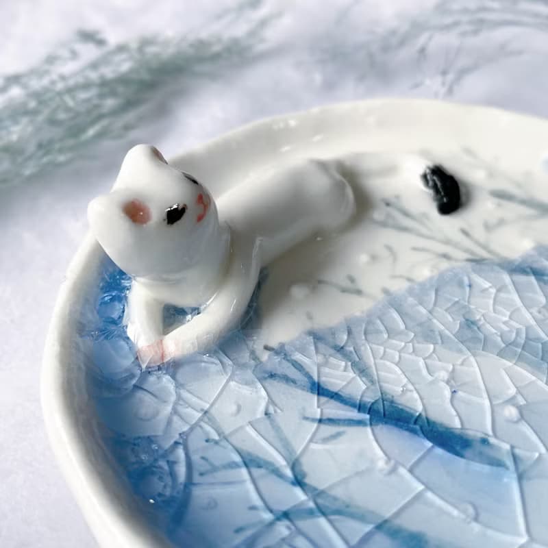 【手作盤子禮盒】手捏盤-雪貂與冰湖(小)|免費禮盒和卡片代寫