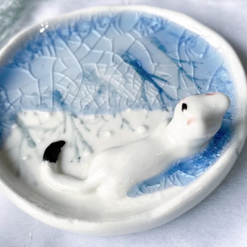 【手作盤子禮盒】手捏盤-雪貂與冰湖(小)|免費禮盒和卡片代寫