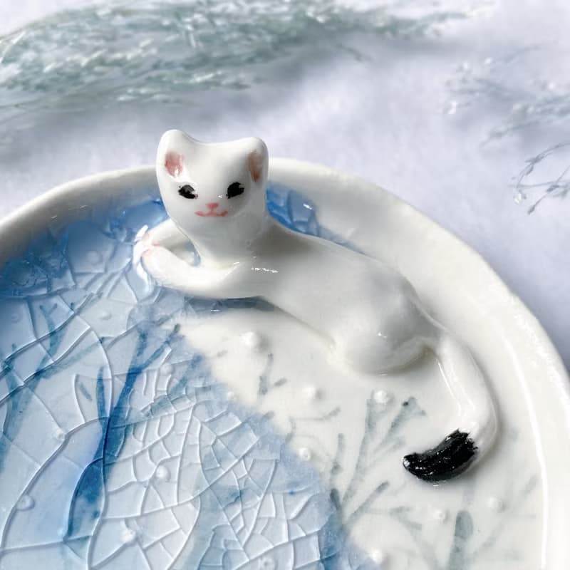 【手作盤子禮盒】手捏盤-雪貂與冰湖(小)|免費禮盒和卡片代寫