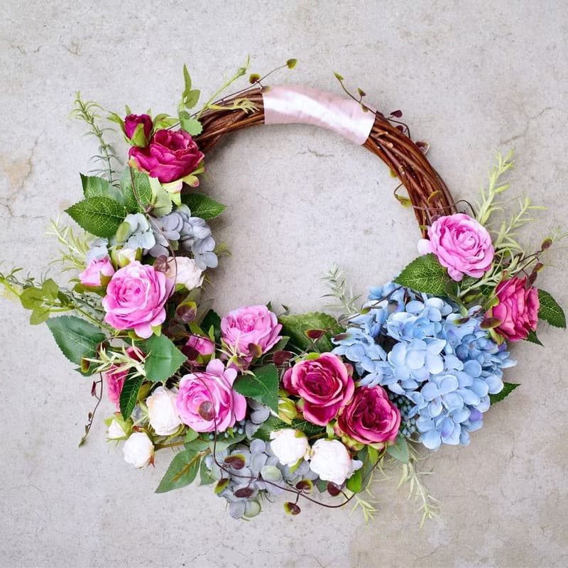 玫瑰繡球花環花束人造花花束永不凋謝花花束婚禮新娘人造花花環花