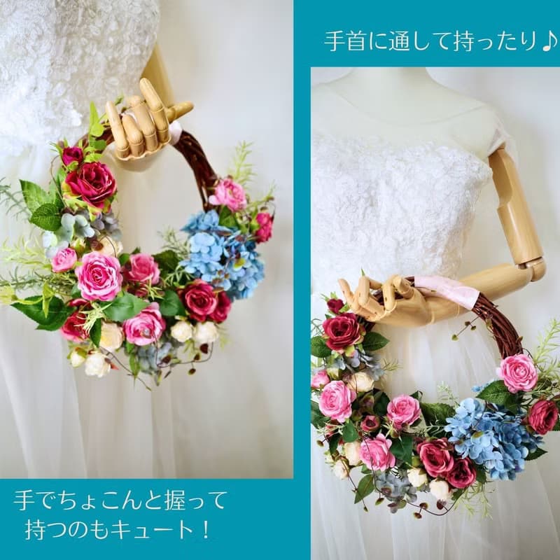 玫瑰繡球花環花束人造花花束永不凋謝花花束婚禮新娘人造花花環花