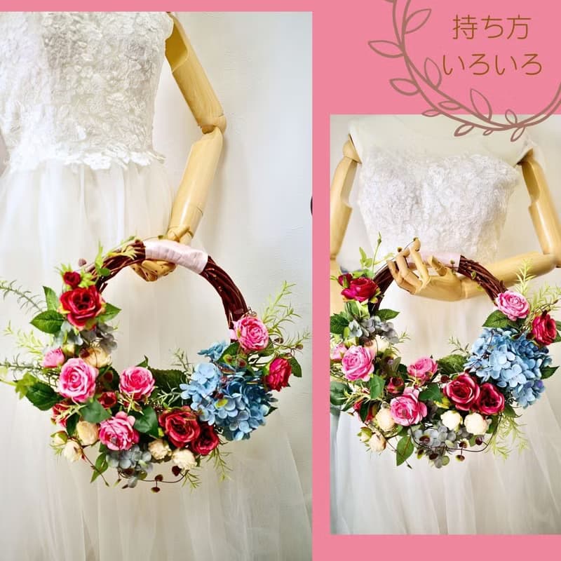 玫瑰繡球花環花束人造花花束永不凋謝花花束婚禮新娘人造花花環花