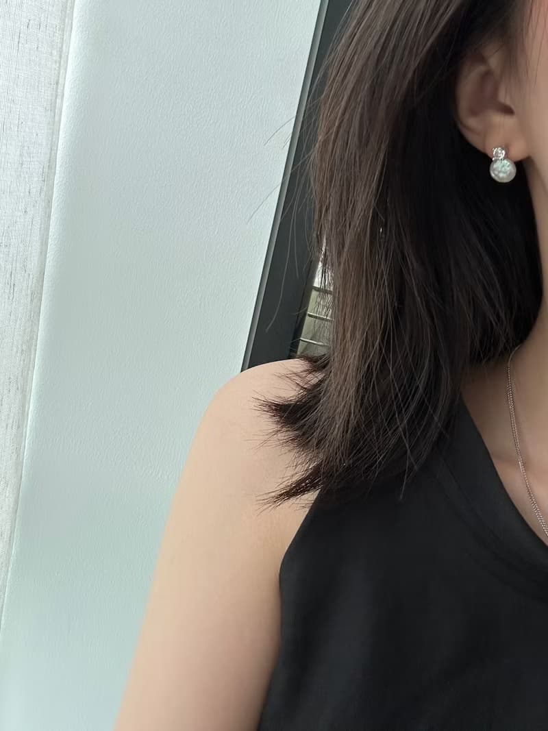 紐扣珍珠 | 小圓鑽優雅耳釘