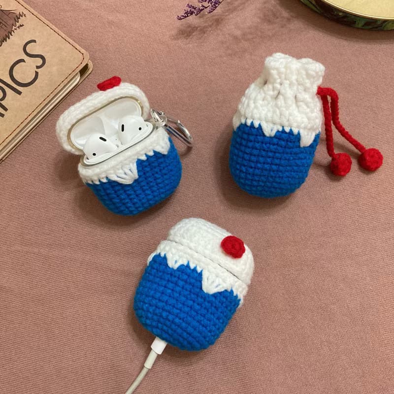 富士山_毛線鉤織耳機套/束口袋_適用AirPods1/2代