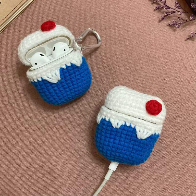 富士山_毛線鉤織耳機套/束口袋_適用AirPods1/2代