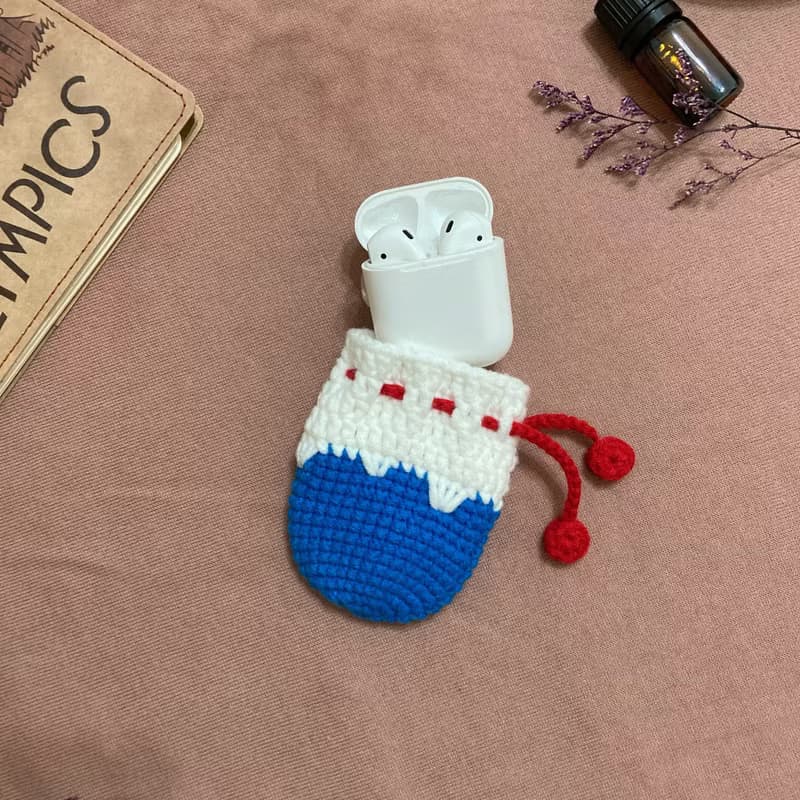富士山_毛線鉤織耳機套/束口袋_適用AirPods1/2代
