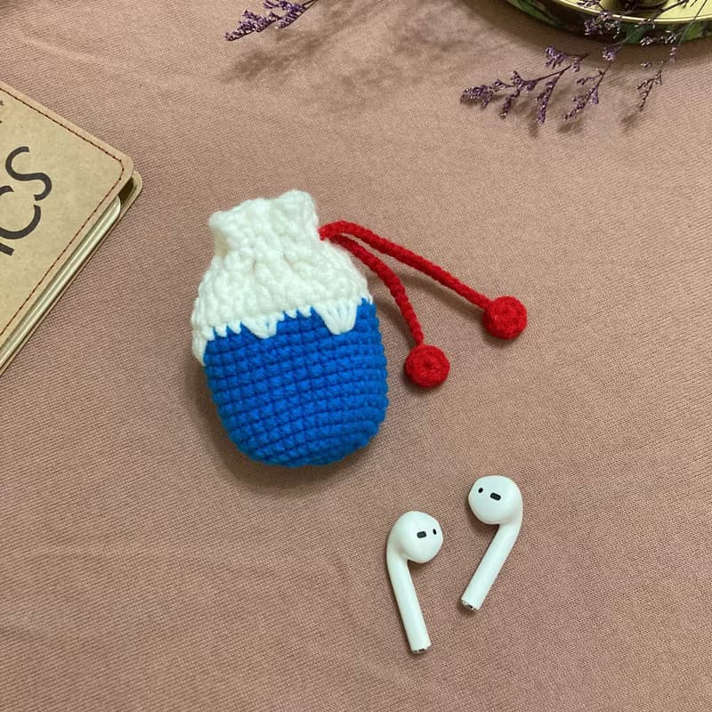 富士山_毛線鉤織耳機套/束口袋_適用AirPods1/2代