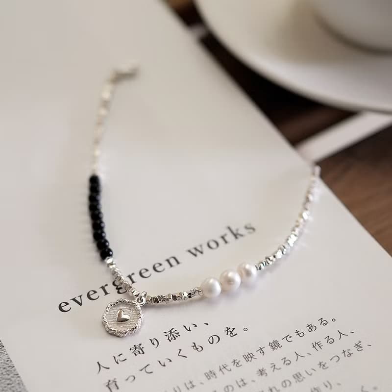 【飾品禮盒二入組】致神秘的妳純銀手鍊 黑瑪瑙髮晶 畢業禮物