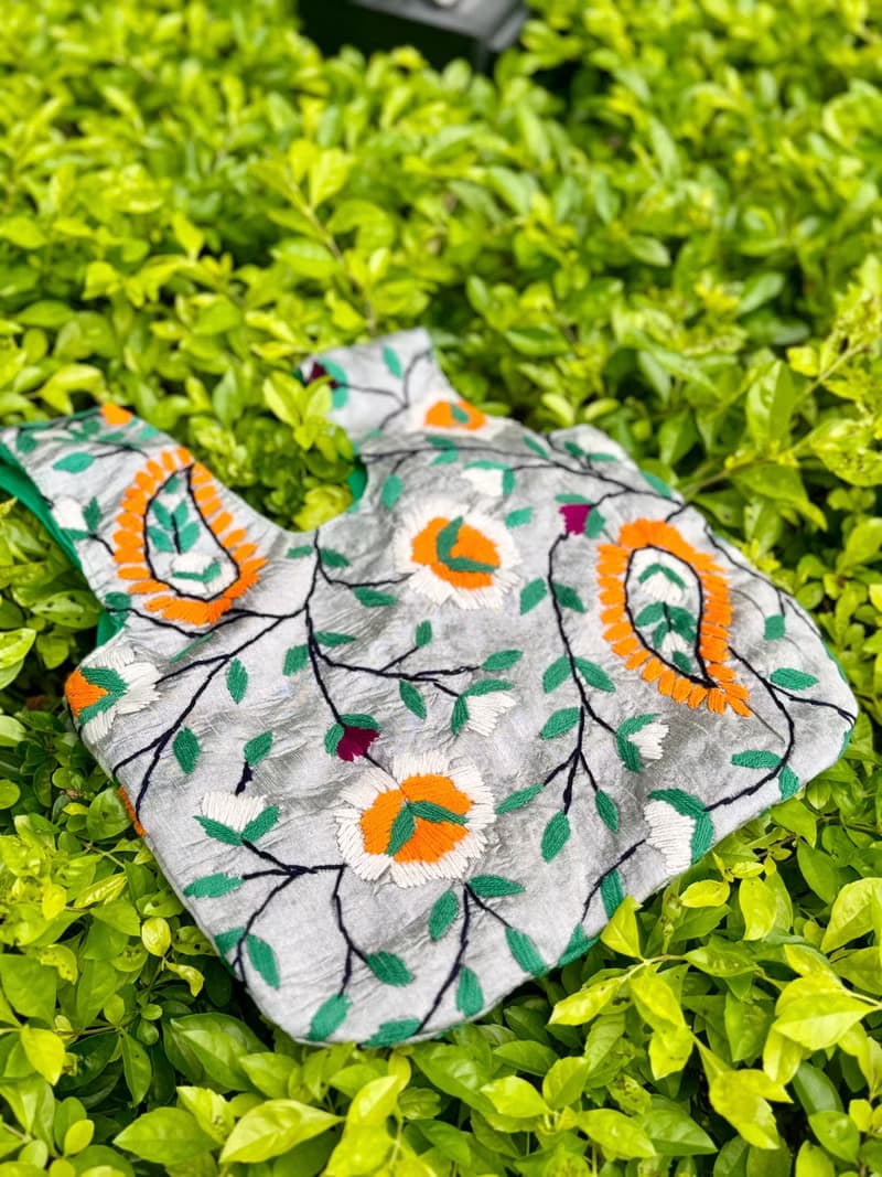 手工刺繡 銀色 花卉 手提包 小包 包包 手袋 手提袋