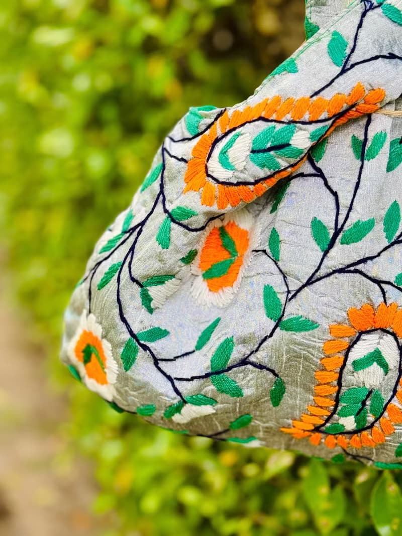 手工刺繡 銀色 花卉 手提包 小包 包包 手袋 手提袋