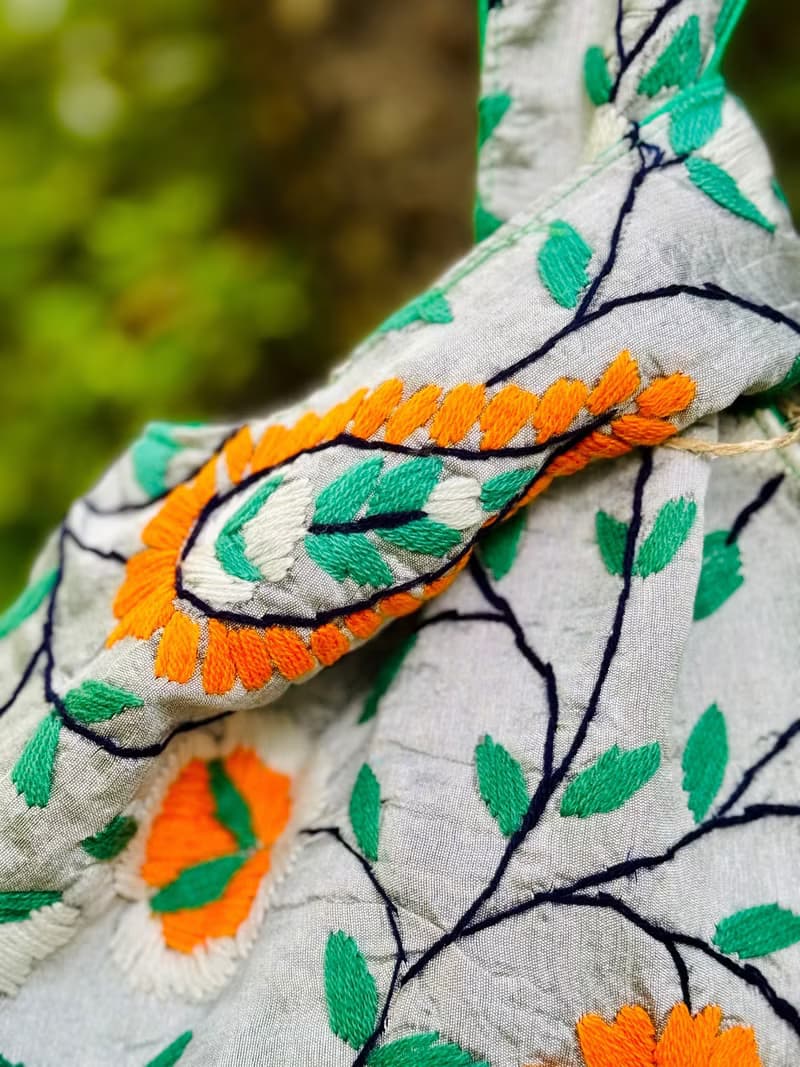 手工刺繡 銀色 花卉 手提包 小包 包包 手袋 手提袋