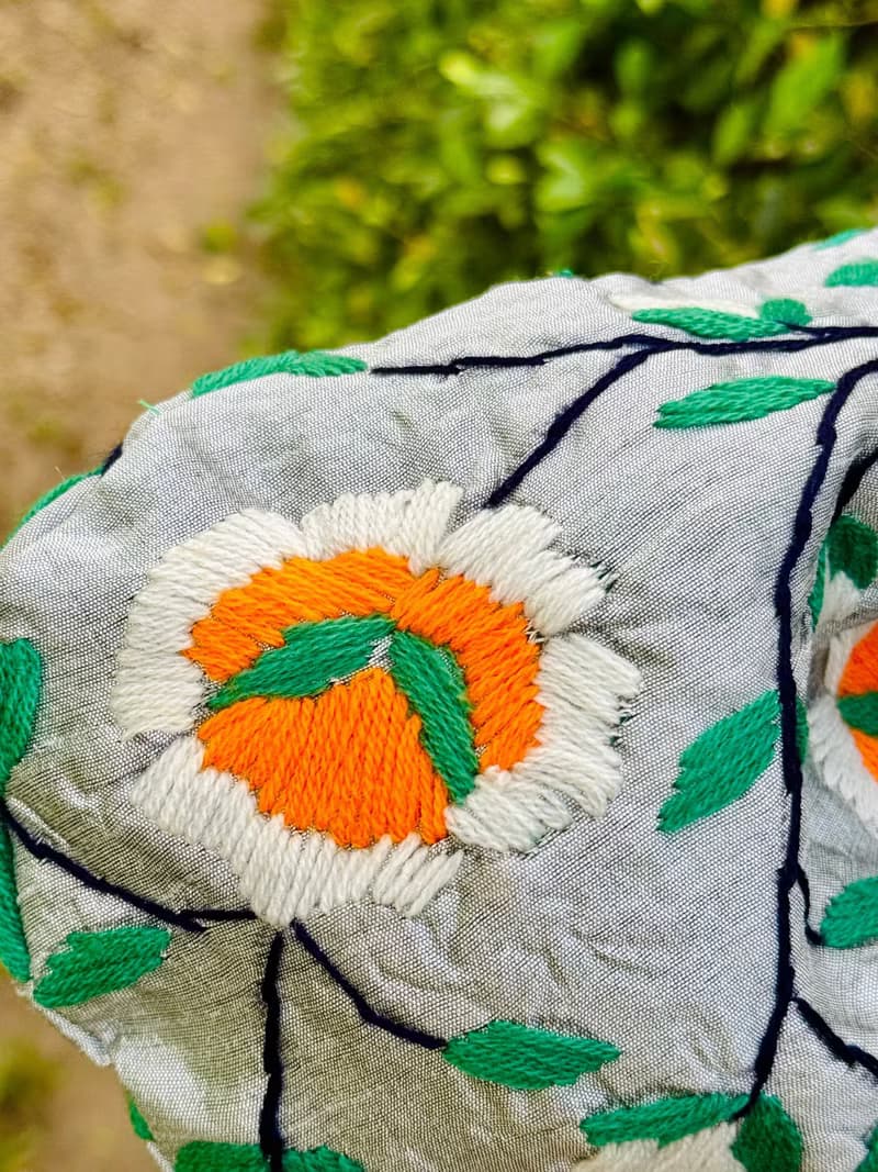 手工刺繡 銀色 花卉 手提包 小包 包包 手袋 手提袋