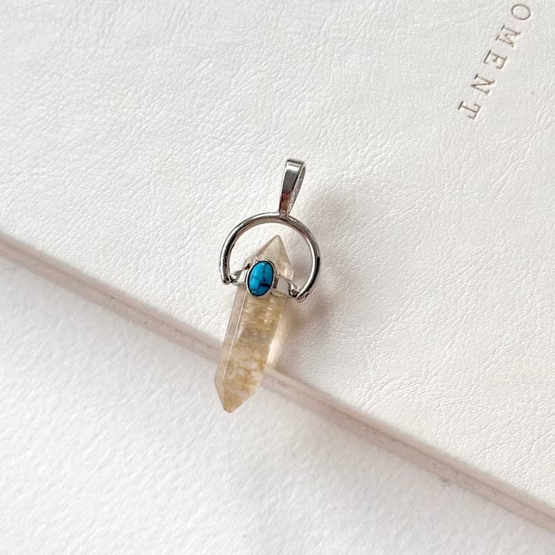 【天蠍射手|11月誕生石】黃水晶六角柱松石鍍銀項鏈 聚偏財 智慧