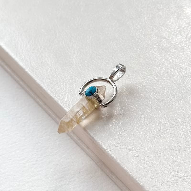 【天蠍射手|11月誕生石】黃水晶六角柱松石鍍銀項鏈 聚偏財 智慧