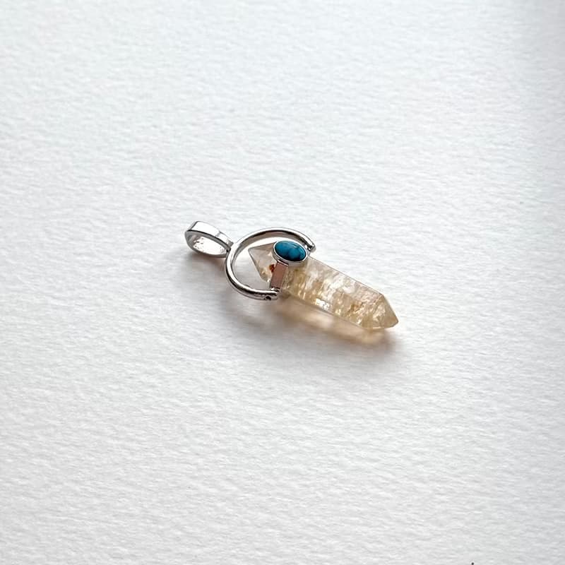 【天蠍射手|11月誕生石】黃水晶六角柱松石鍍銀項鏈 聚偏財 智慧