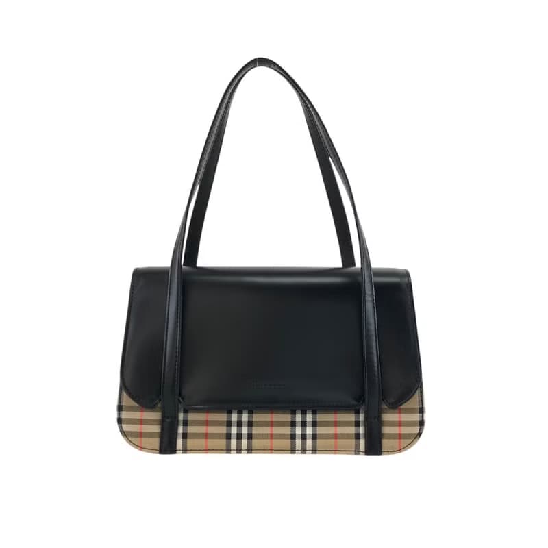 【 日本直送　名牌中古包 】BURBERRY バーバリー ハンドバッグ ブラック ノバチェック レザー フラップ vintage ヴィンテージ j7fze5