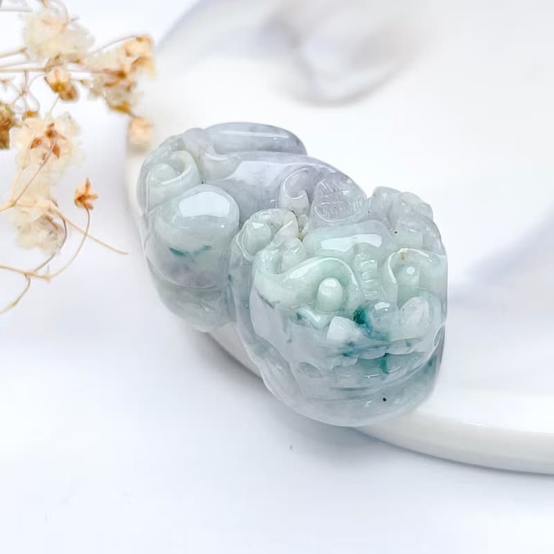 【招財神獸】飄綠花翡翠貔貅擺飾 | 天然緬甸玉翡翠A貨