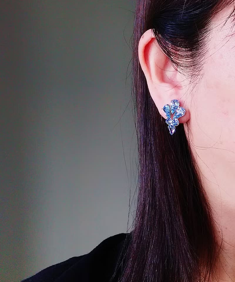 vintage jewelry  典雅晶透萊茵 夾式耳環