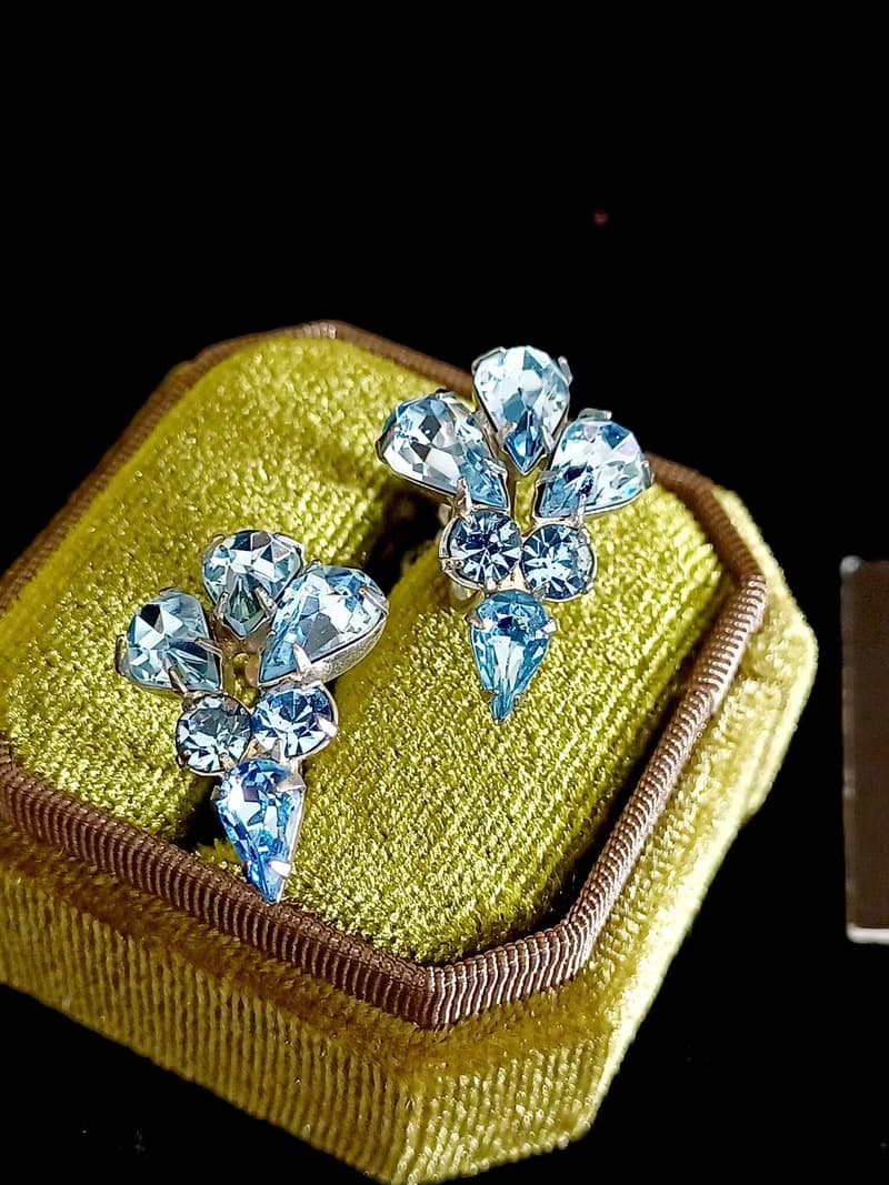 vintage jewelry  典雅晶透萊茵 夾式耳環