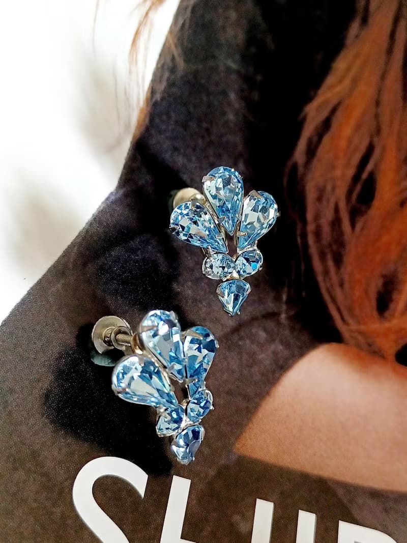vintage jewelry  典雅晶透萊茵 夾式耳環