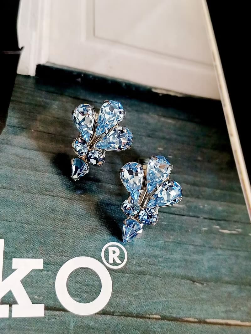 vintage jewelry  典雅晶透萊茵 夾式耳環