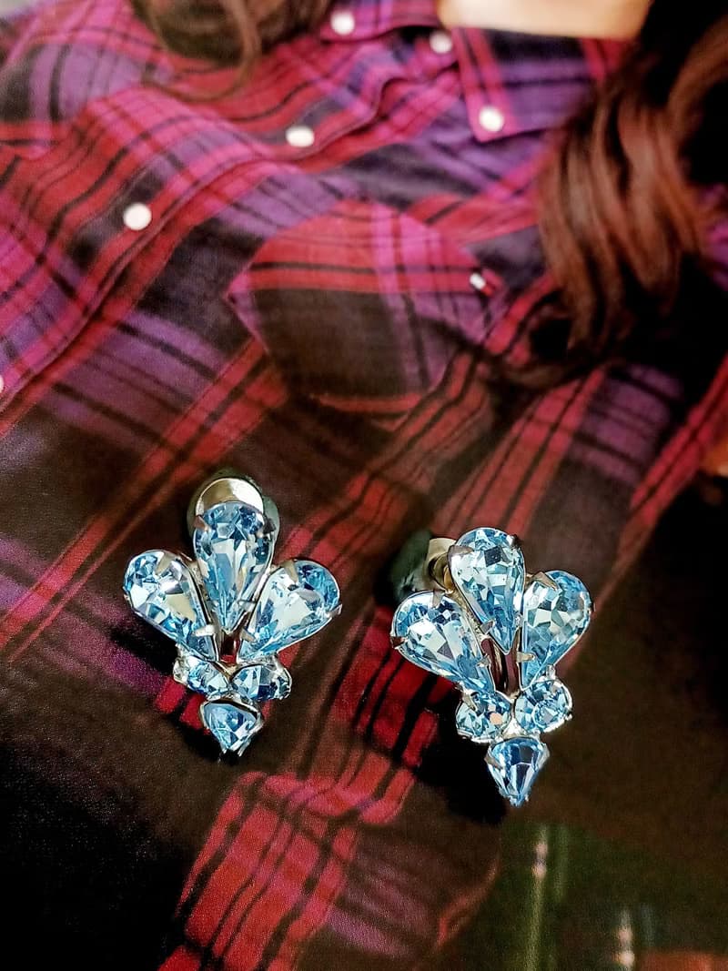 vintage jewelry  典雅晶透萊茵 夾式耳環