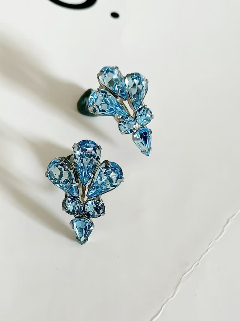 vintage jewelry  典雅晶透萊茵 夾式耳環
