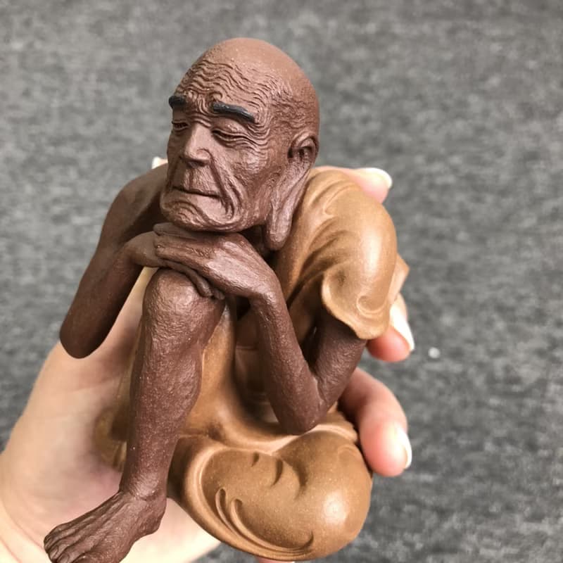 送禮紫砂壺茶壺沉思罗汉合十全手工制作 紫泥段泥双色 高11*长9*7