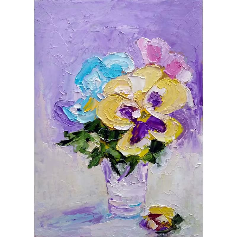 Bouquet of Violets Painting Original Art Small Flower Artwork Floral Wall Art