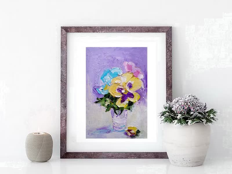 Bouquet of Violets Painting Original Art Small Flower Artwork Floral Wall Art
