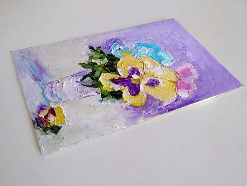 Bouquet of Violets Painting Original Art Small Flower Artwork Floral Wall Art