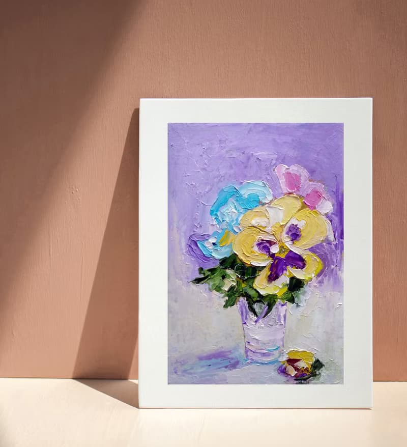 Bouquet of Violets Painting Original Art Small Flower Artwork Floral Wall Art