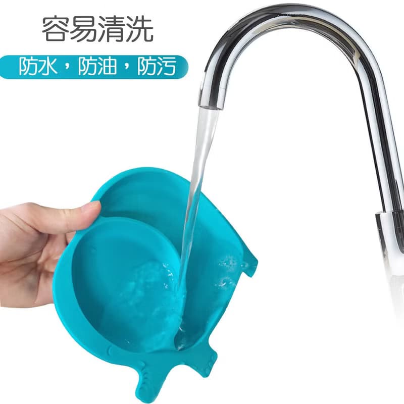 b&h 兒童自主進食餐具 - 防滑矽膠餐盤 (牛牛) - 粉藍色