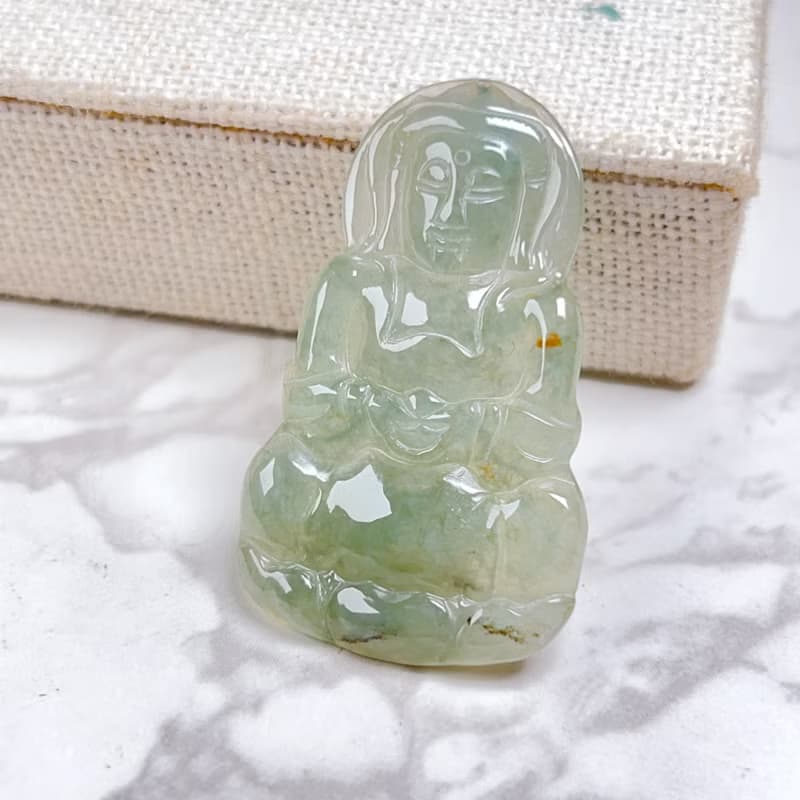 冰綠灑金翡翠觀音菩薩 | 天然緬甸玉翡翠A貨 | 送禮