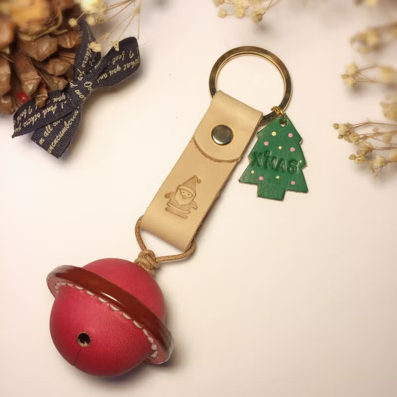 聖誕限定皮革鈴鐺鑰匙圈/聖誕禮物/交換禮物 /皮革鈴鐺
