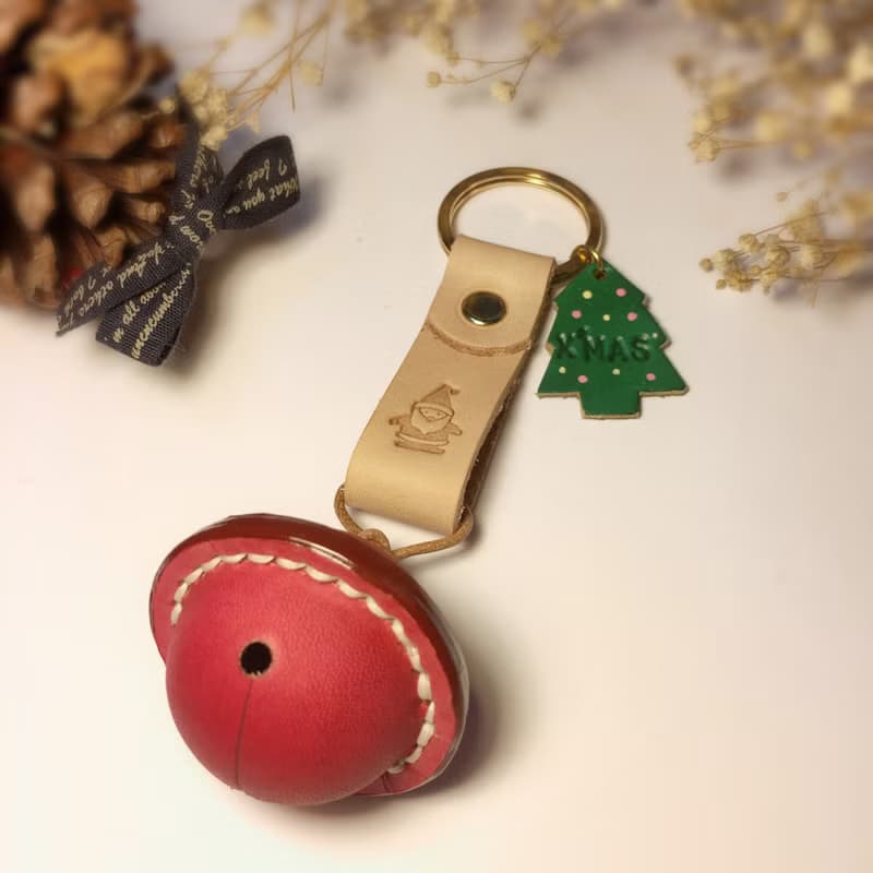 聖誕限定皮革鈴鐺鑰匙圈/聖誕禮物/交換禮物 /皮革鈴鐺