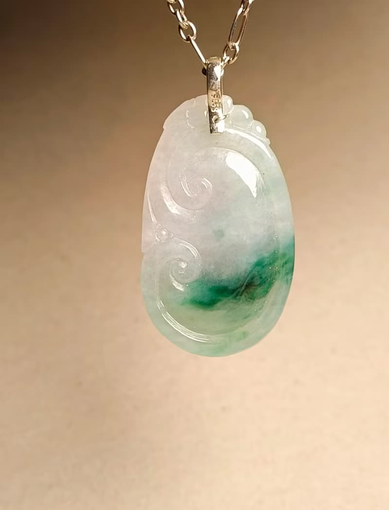 天然緬甸翡翠 飄花  如意 吊墜