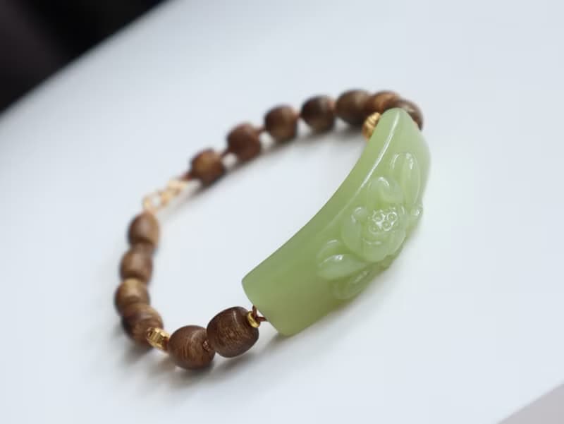 新疆黃口料和田玉手鏈花開富貴手牌手鏈料子細潤脂粉厚生日禮物